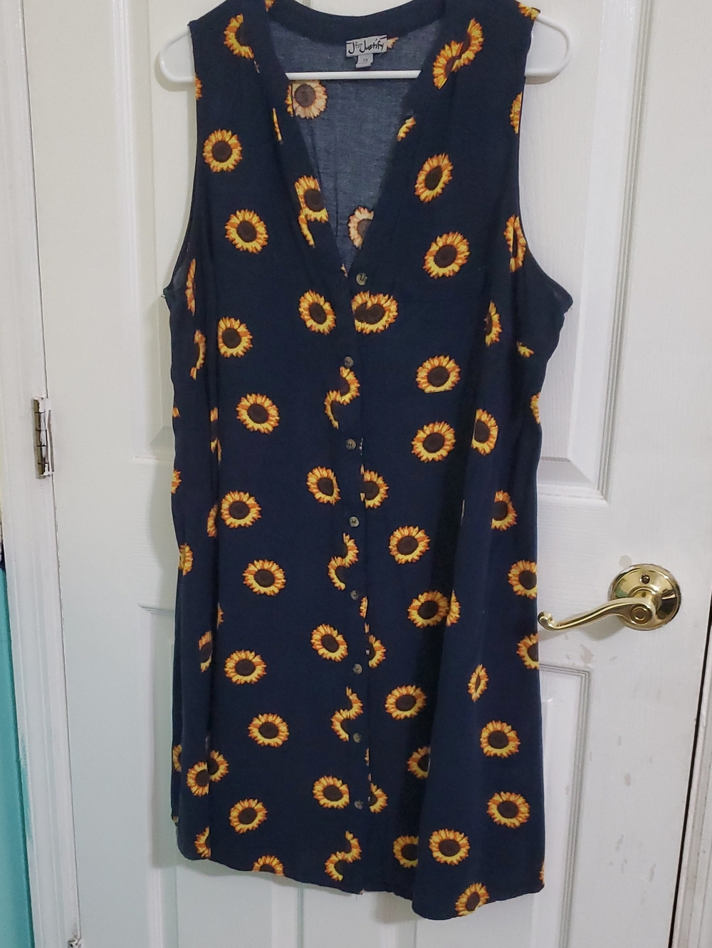 J for Justify Boho Navy Sleeveless Button-Front Sunflower Summer Dress 2X